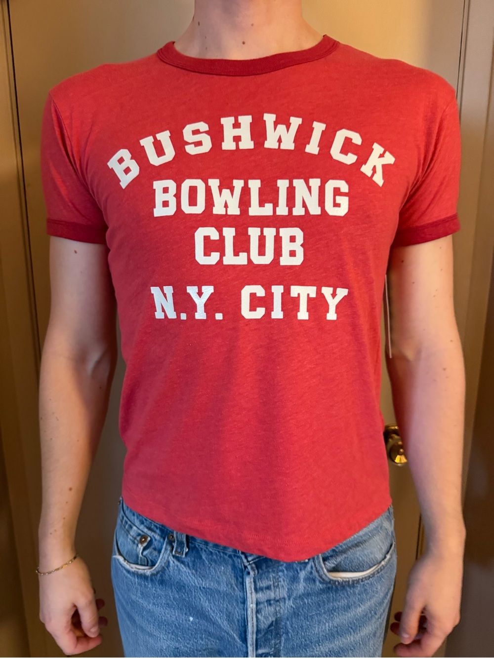 Urban Outfitters Red Ringer Graphic Tee - Bushwick Bowling Club